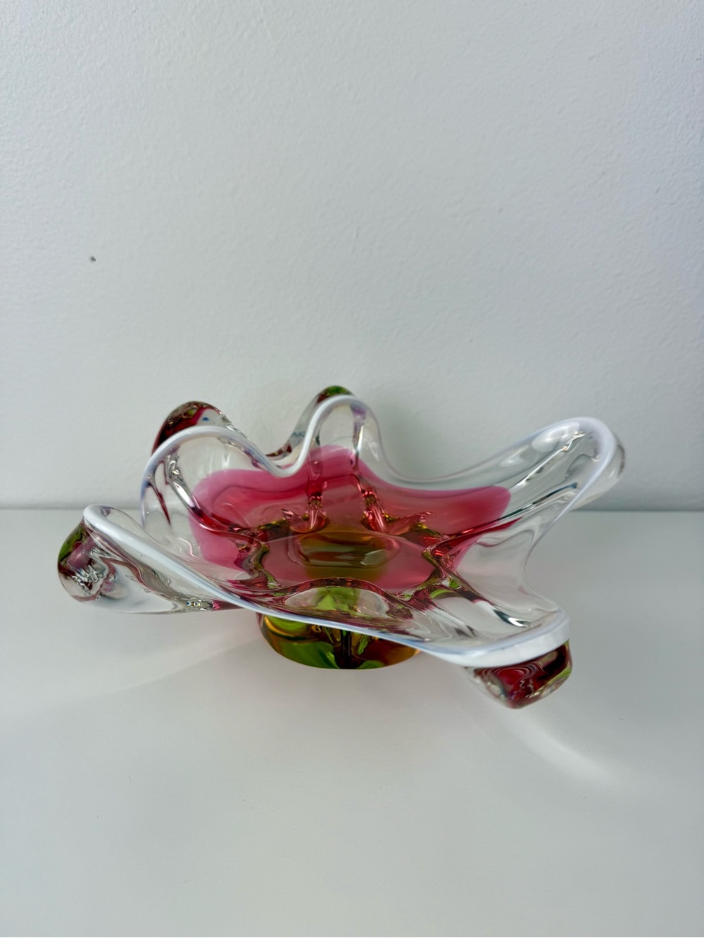 Josef Hospodka Chřibská Pink Green Art Glass Bowl